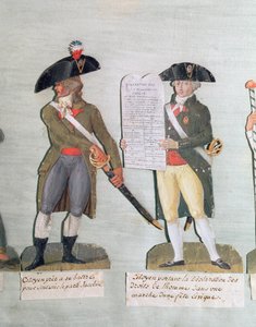 Un ciudadano listo para luchar y un ciudadano llevando la Declaración de los Derechos del Hombre de Lesueur Brothers